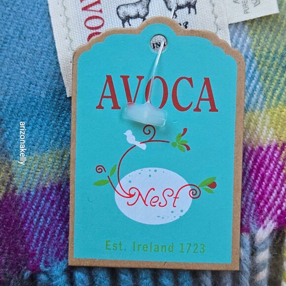 NWT Merino Wool Plaid Scarf AVOCA Ireland Blue & Purple Plaid - Picture 7 of 10